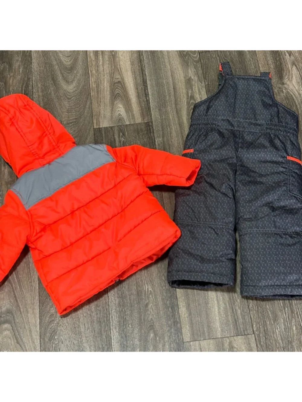 Carters Toddler Snowsuit Set Orange Gray Size 18M Winter Jacket Bib Overalls